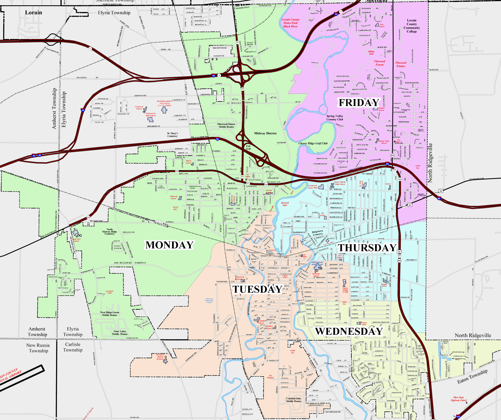 elyria sanitation schedule map