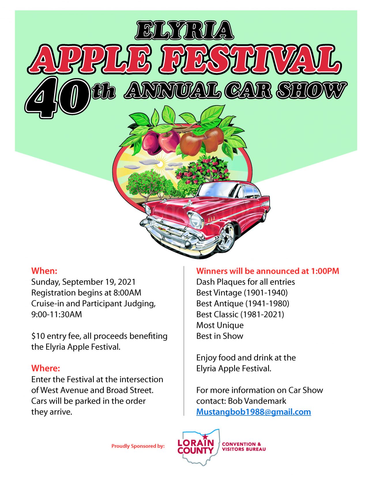 Apple Festival 40th annual Car Show Sunday, September 19, 2021 City