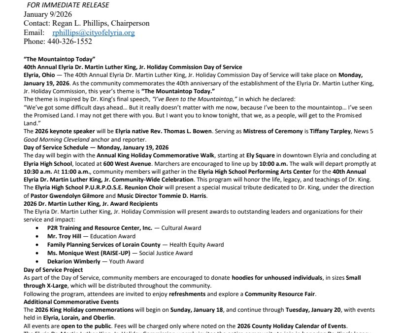 Dr. Martin Luther King, Jr. Holiday Commission Day of Service